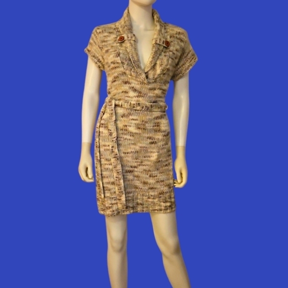 ULTRA FLIRT Marled Loose Knit Tie Waist Short Sleeve Mini Dress - Picture 1 of 9